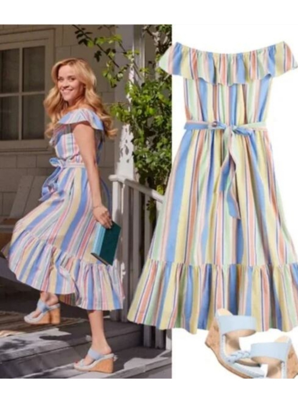 Draper James RSVP Pastel Multi-Stripe Ruffle Belted Dress